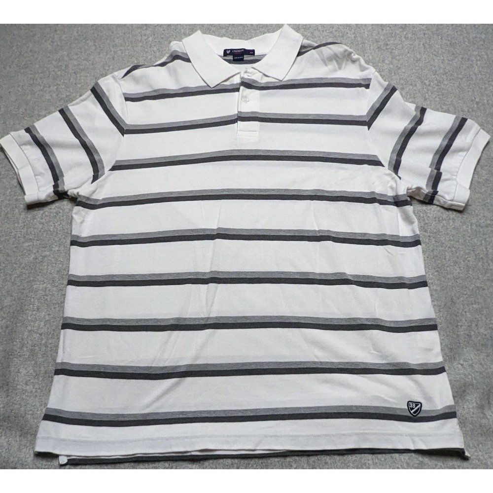 Cremieux Classics Polo Shirt Men's Size XL White with Black and Grey Stripes EUC - Picture 1 of 9